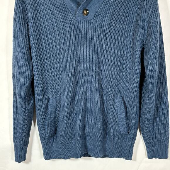Blue Shawl Neck Sweater Men Medium Scandia Woods Preppy Pockets Button - Picture 3 of 9